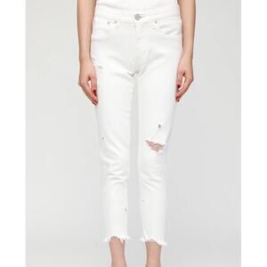 Moussy Vintage Glendele Skinny Jean Denim White Distressed Cropped 25